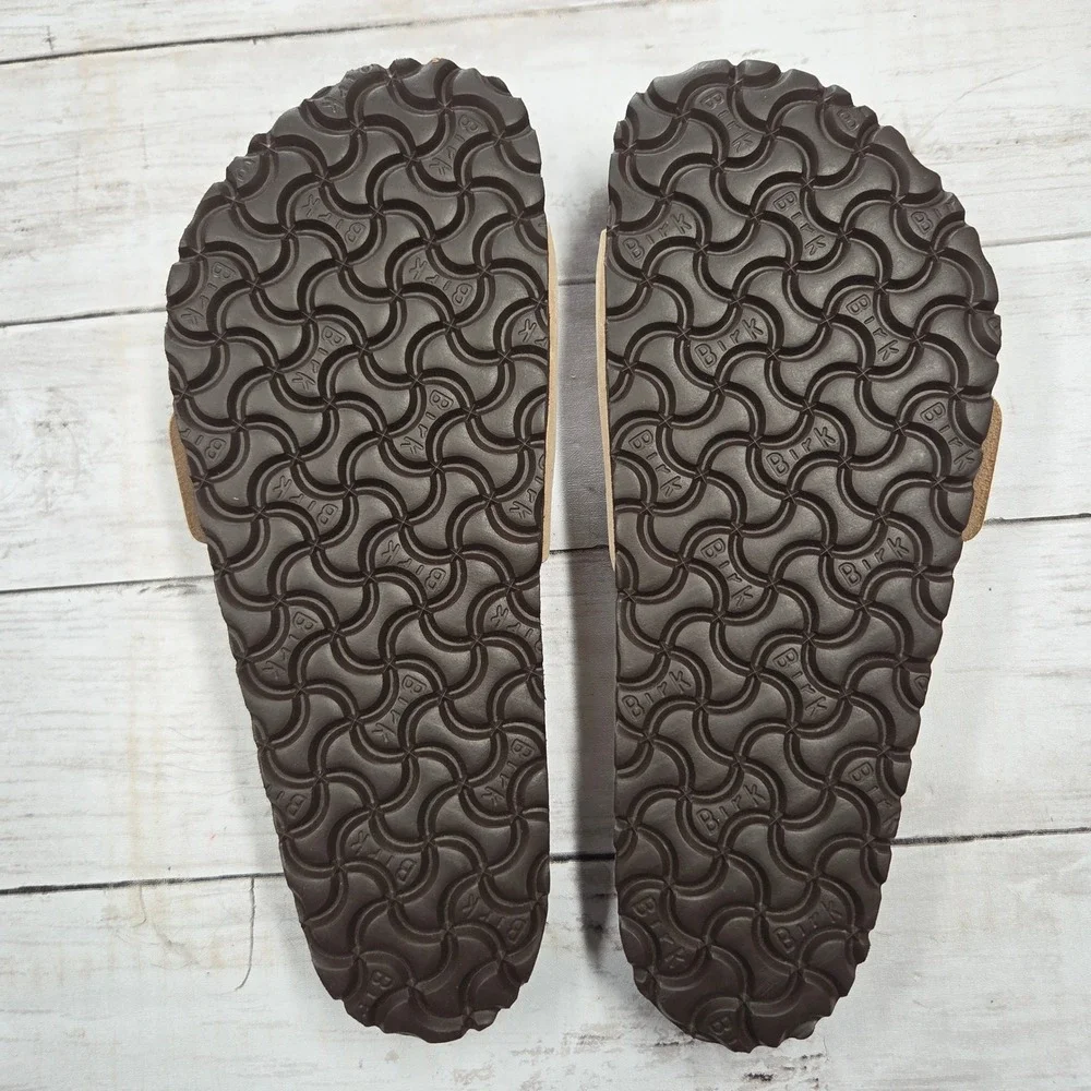 Birkenstock Madrid Buckle Slide Sandal Women 39(L8) Almond Sand Nubuck Leather